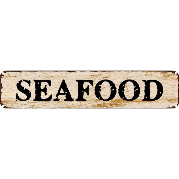 Vintage Tin Sign Retro Metal Wall Decor SEAFOOD Rustic Aluminum Plaque for Home,Bar,Kitchen,Garage,Man Cave 4x16 Inch
