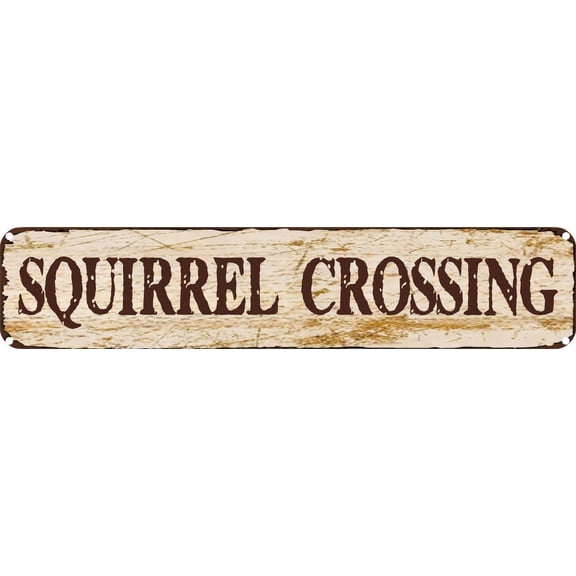 Vintage Tin Sign Retro Metal Wall Decor SQUIRREL CROSSING Rustic Aluminum Plaque for Home,Bar,Kitchen,Garage,Man Cave 4x16 Inch