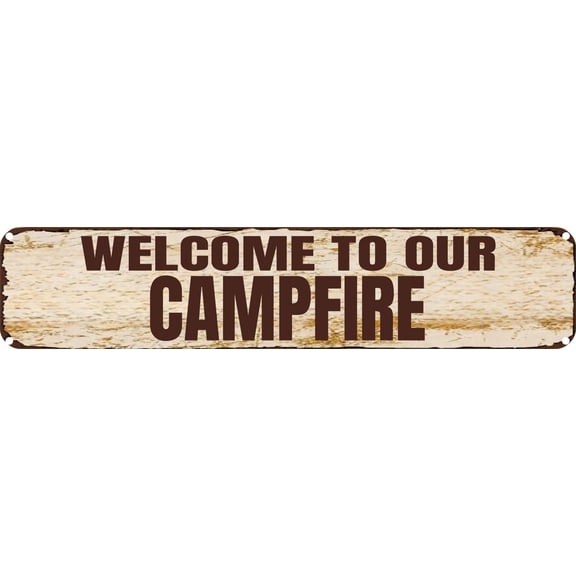 Vintage Tin Sign Retro Metal Wall Decor Welcome To Our Campfire Rustic Aluminum Plaque for Home,Bar,Kitchen,Garage,Man Cave 4x16 Inch