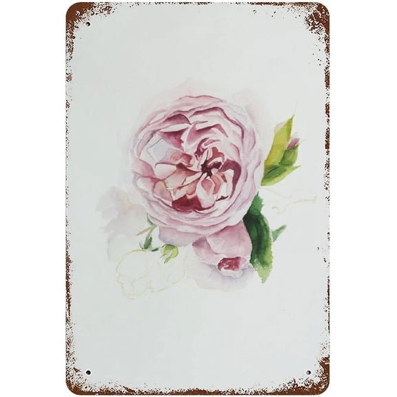Vintage Tin Sign Rose Romantic Metal Tin Sign Wall Art Watercolor Decor Floral Botanical Metal Tin Sign Bohemian Tin Sign Poster Flower Art Work 12"x8"