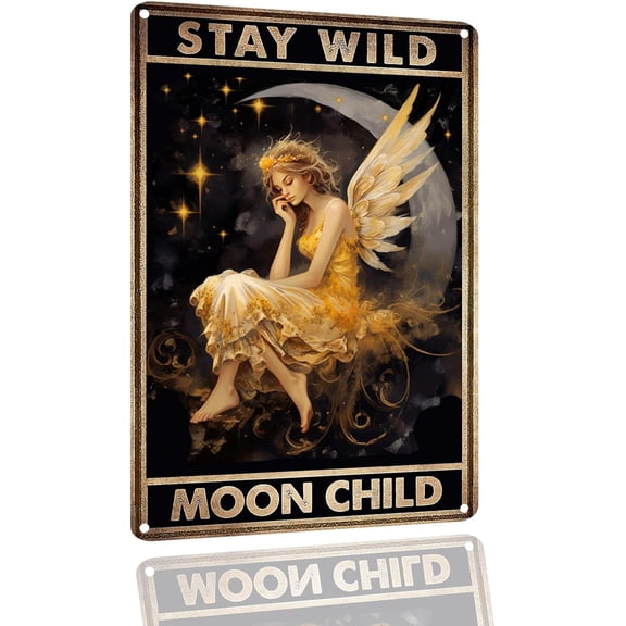 Vintage Tin Sign Stay Wild Moon Child Funny Metal Tin Signs Wall Decoration Gifts for Home Bar Coffee Bedroom Man Cave Art Poster Decor 8 x 12 Inch