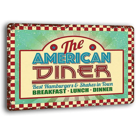 Vintage Tin Sign The American Diner. Roadside Cafe, 50's, 60's Dinner Sign Retro Metal Sign Bar Wall Decor Plaque Gift 8 x 12 inches