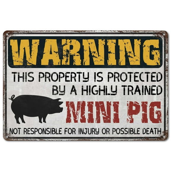 Vintage Tin Sign, Warning Mini Pig Funny Metal Sign For Wall Decor, 8x12inch