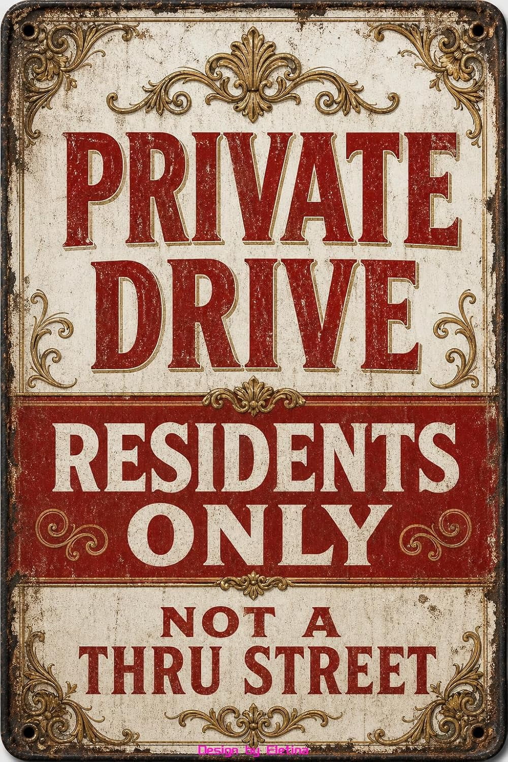 Vintage Tin Sign Warning Private Drive Not Thru Safety Warning 8x12 ...