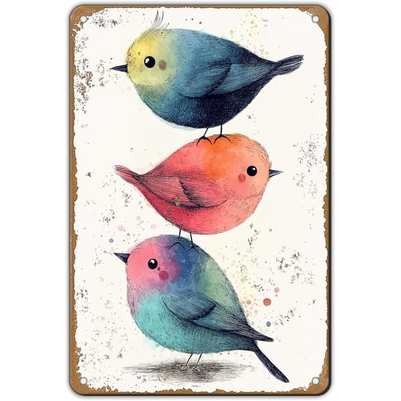 Vintage Tin Sign Watercolor Birds Wall Decor Nursery Birds Print Cute Wall Decoration Birds Nursery Animals Tin Sign Poster Home Bar Plate Wall Decor Birds Metal Tin Sign 12x8 Inch