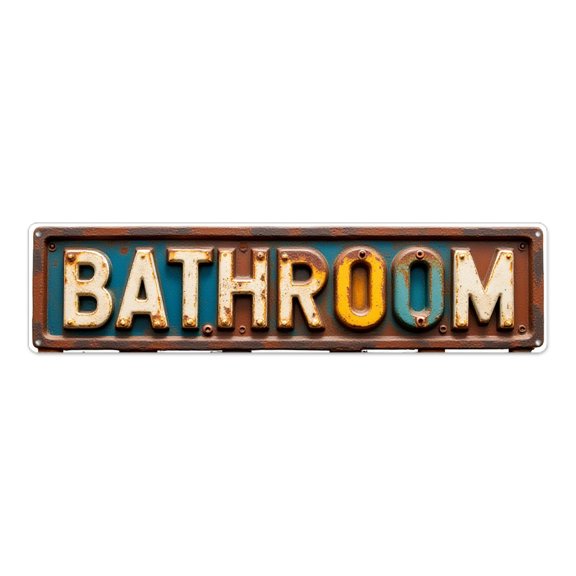 Vintage Tin Signs 16*4 inches "BATHROOM" Rusty Metal Art Raised Letters