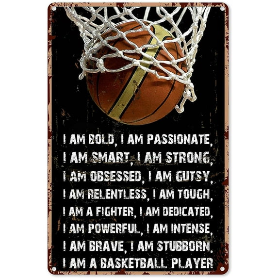 Vintage Tin Signs Basketball Basketball I Am Tin Sign Decoration Vintage Chic Metal Poster Wall Decor Art Gift for Men Boys Room 16x12 inch