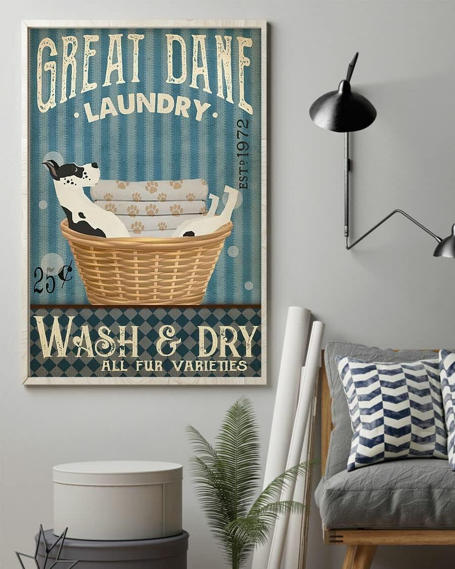 Curated visual reference: Gallery Detail: Vintage Tin Signs Bathroom Blue Laundry Great Dane Vertical Poster