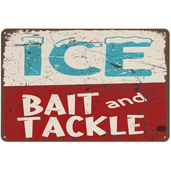 Vintage Tin Signs Ice Bait Tackle Fish Fishing Marina Shop Metal Sign Shack Rustic Decor Lake House Cottage Cabin Wall Art Encouragement for Women Home Office Bedroom Living Room Cafes 8x12 Inch