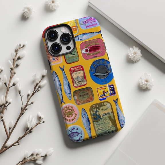 Vintage Tinned Fish Phone Case with Retro Sardine Collage 17 11 12 13 14 15 16 Pro Max