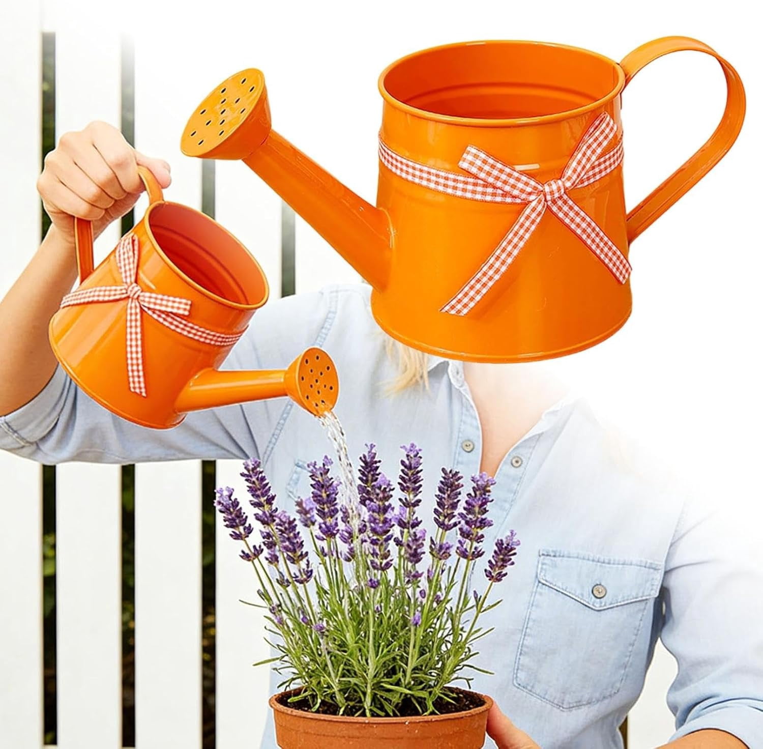 Vintage Tinplate Watering Can - 1L Galvanized Metal Kettle with Long Spout for Precise Indoor & Outdoor Plant Watering, Slow Pour Shower Sprinkler for Flowers (Orange)