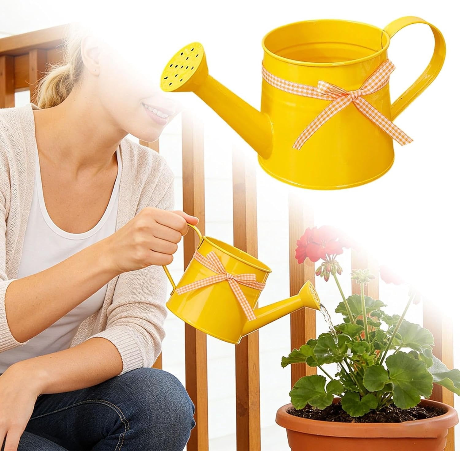Vintage Tinplate Watering Can - 1L Galvanized Metal Kettle with Long Spout for Precise Indoor & Outdoor Plant Watering, Slow Pour Shower Sprinkler for Flowers (Yellow)