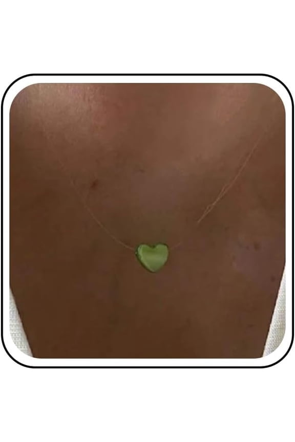 Vintage Tiny Acrylic heart Pendant Necklace Invisible Heart Choker Necklaces Silver Transparent Chain Necklaces Thin Fishing Line Necklace Chain Jewelry for Women