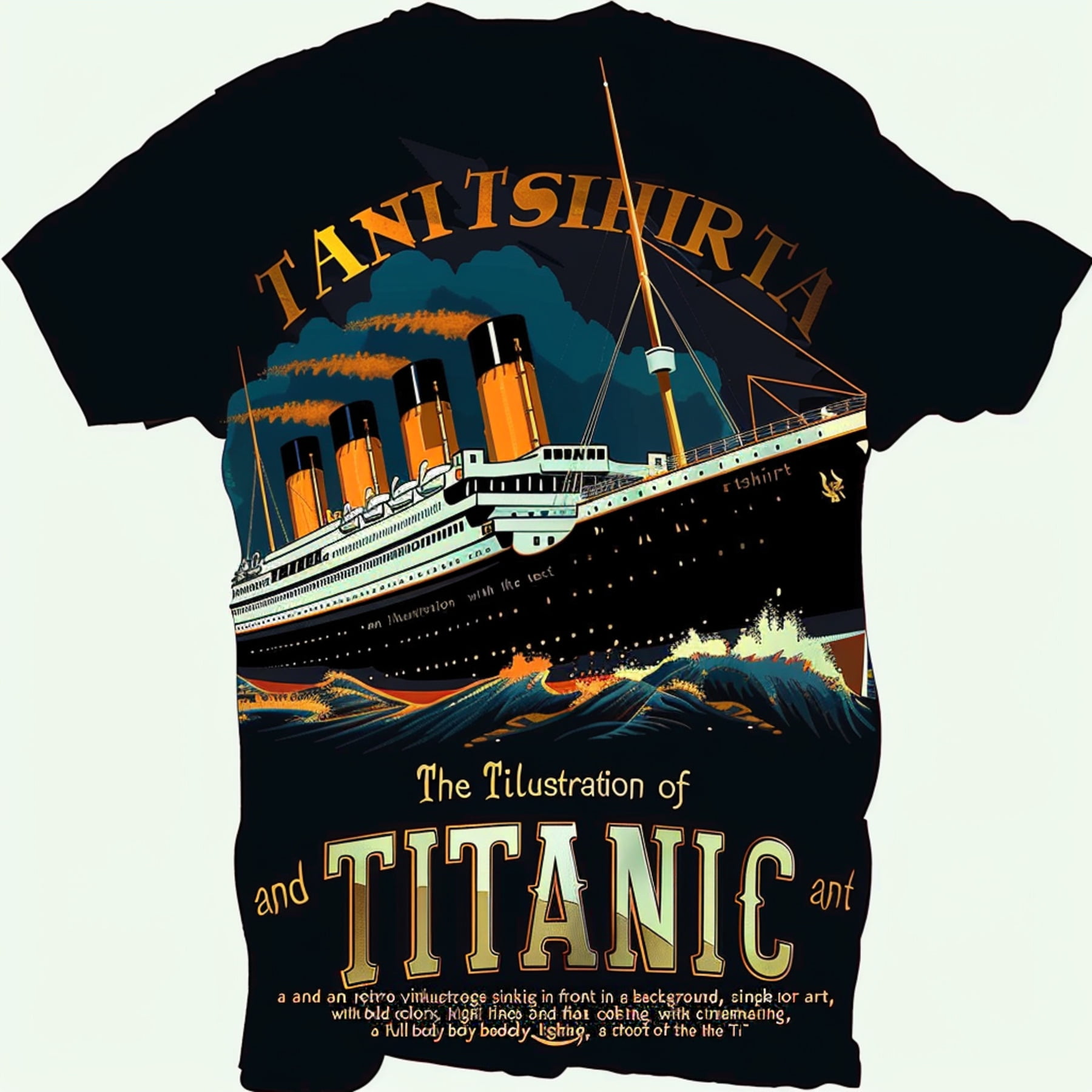 Vintage Titanic Sinking Retro TShirt Detailed Illustration of the ...