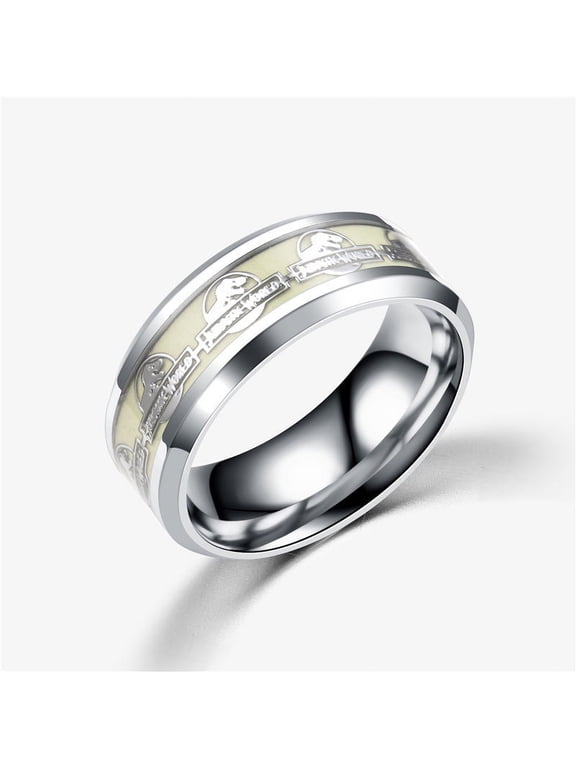 Titanium Steel Crown Ring Vintage Luminous Dinosaur World Park Design Fashion Jewelry Ring for Men and Women Silver