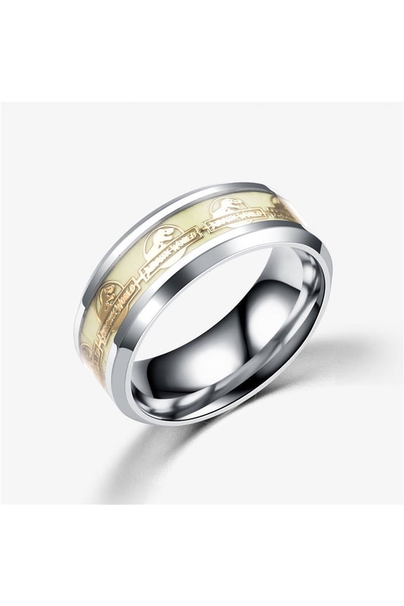 Titanium Steel Crown Ring Vintage Luminous Dinosaur World Park Design Fashion Jewelry Ring for Men and Women Silver