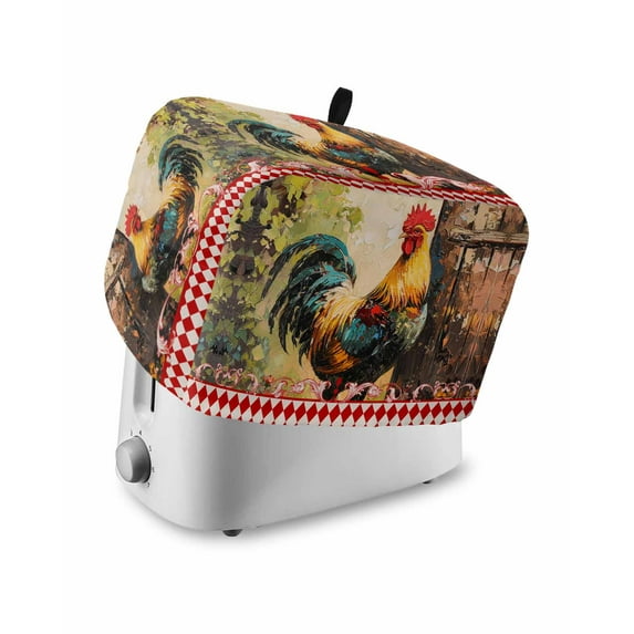 Vintage Toaster Cover 4 Slice, Farmhouse Style Chicken Rooster Bread Maker Cover Toaster Dust Cover with Pockets, Dust-Proof Cover for Kitchen Small Appliance 12x11x8in