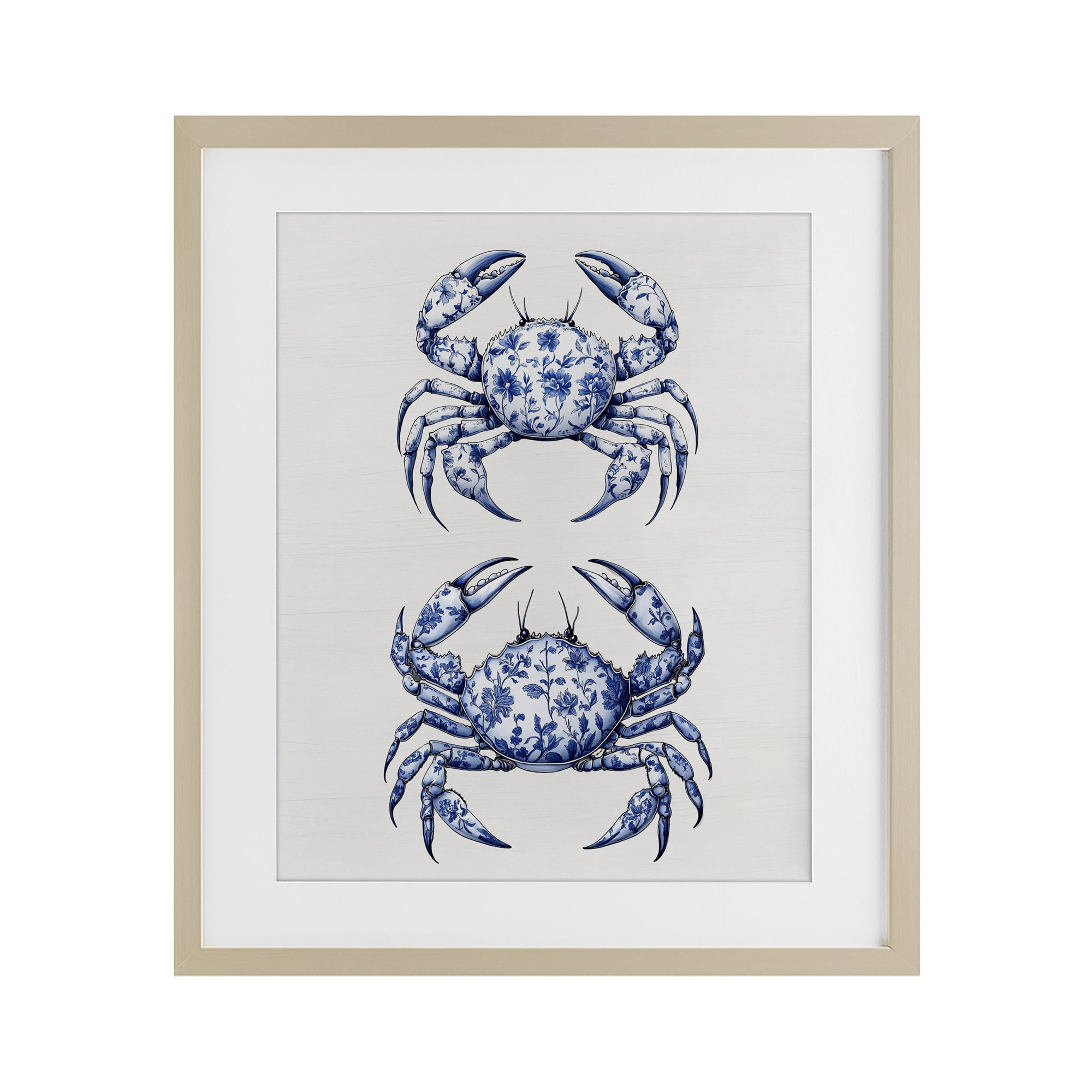 Vintage Toile Crabs Birch Framed Print Under Glass, design by Lettered and Lined