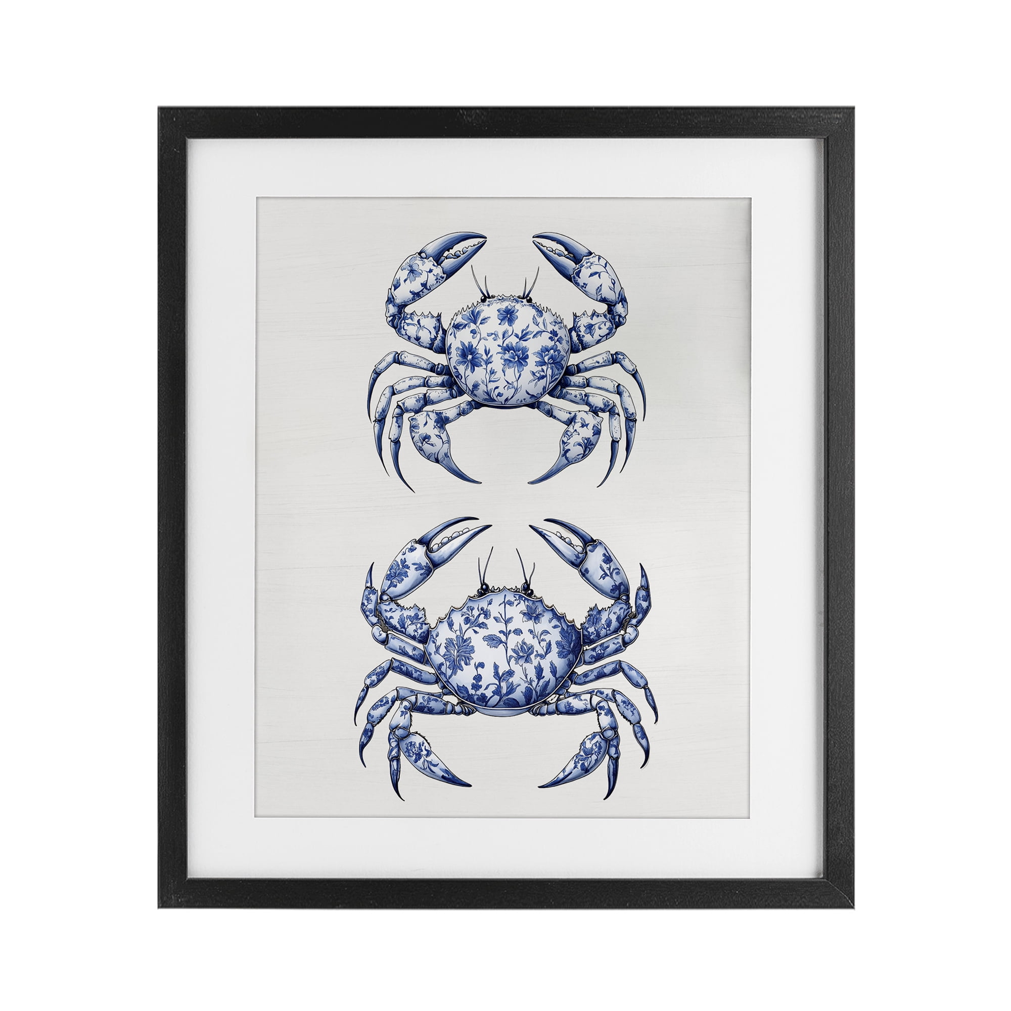 Vintage Toile Crabs Black Framed Print Under Glass, design by Lettered and Lined
