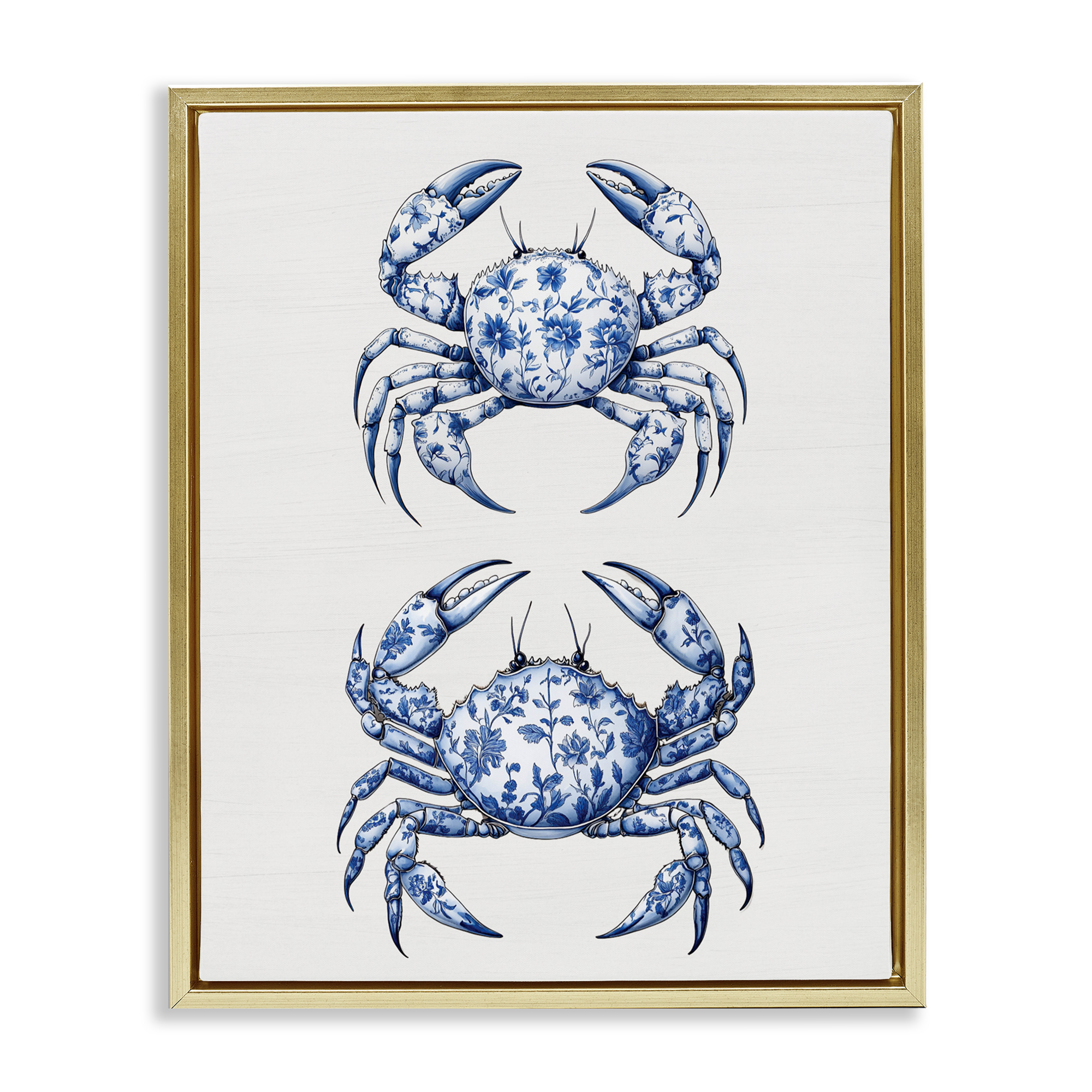 Vintage Toile Crabs Gold Framed Floater Canvas Wall Art, design by Lettered and Lined