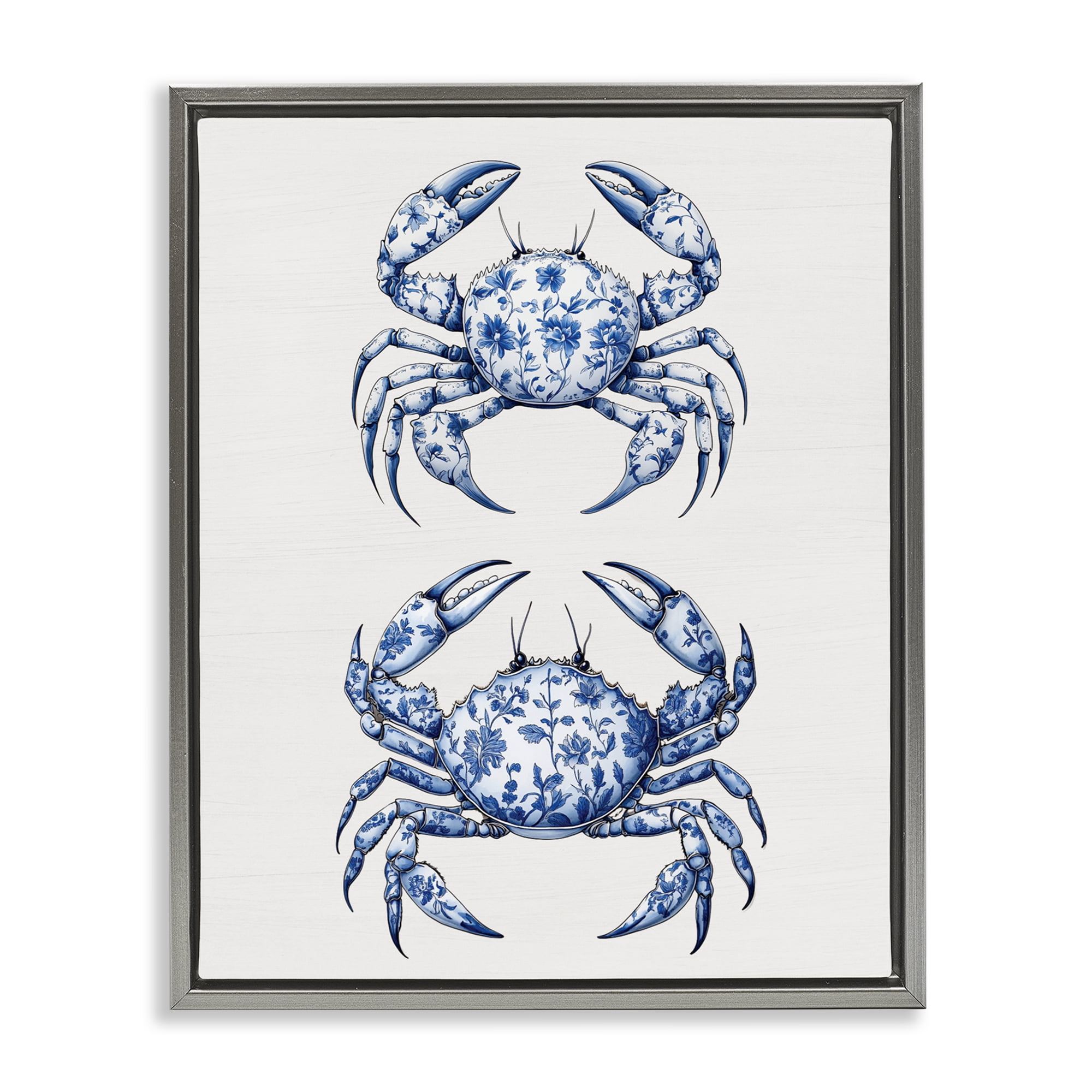 Vintage Toile Crabs Gray Framed Floater Canvas Wall Art, design by Lettered and Lined
