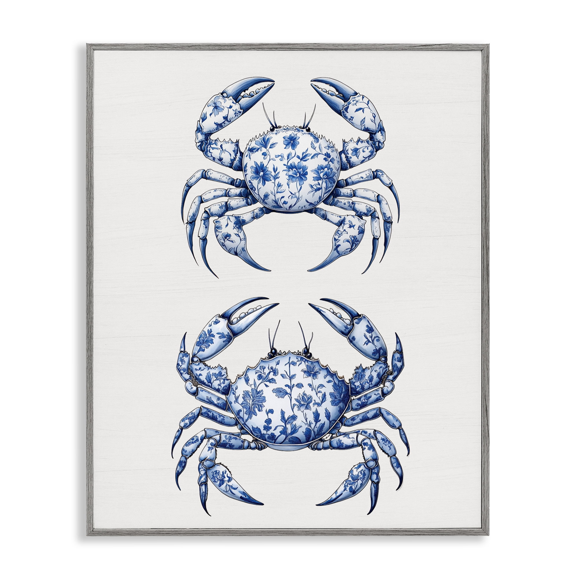Vintage Toile Crabs Gray Framed Giclee Art, design by Lettered and Lined