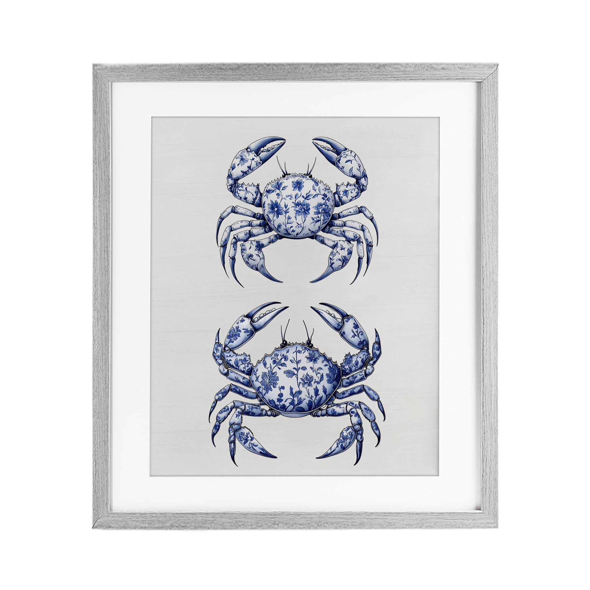Vintage Toile Crabs Gray Framed Print Under Glass, design by Lettered and Lined