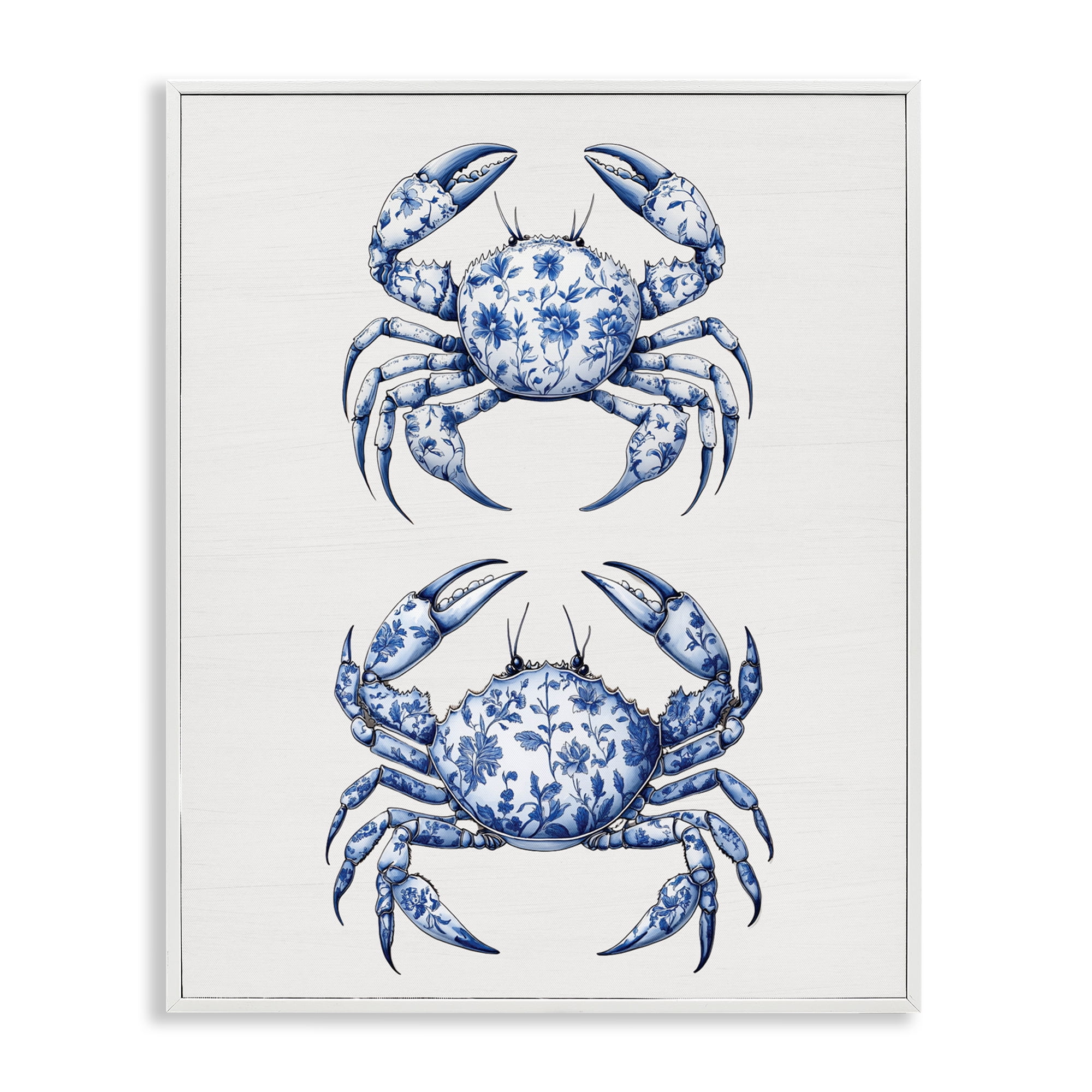 Vintage Toile Crabs White Framed Giclee Art, design by Lettered and Lined