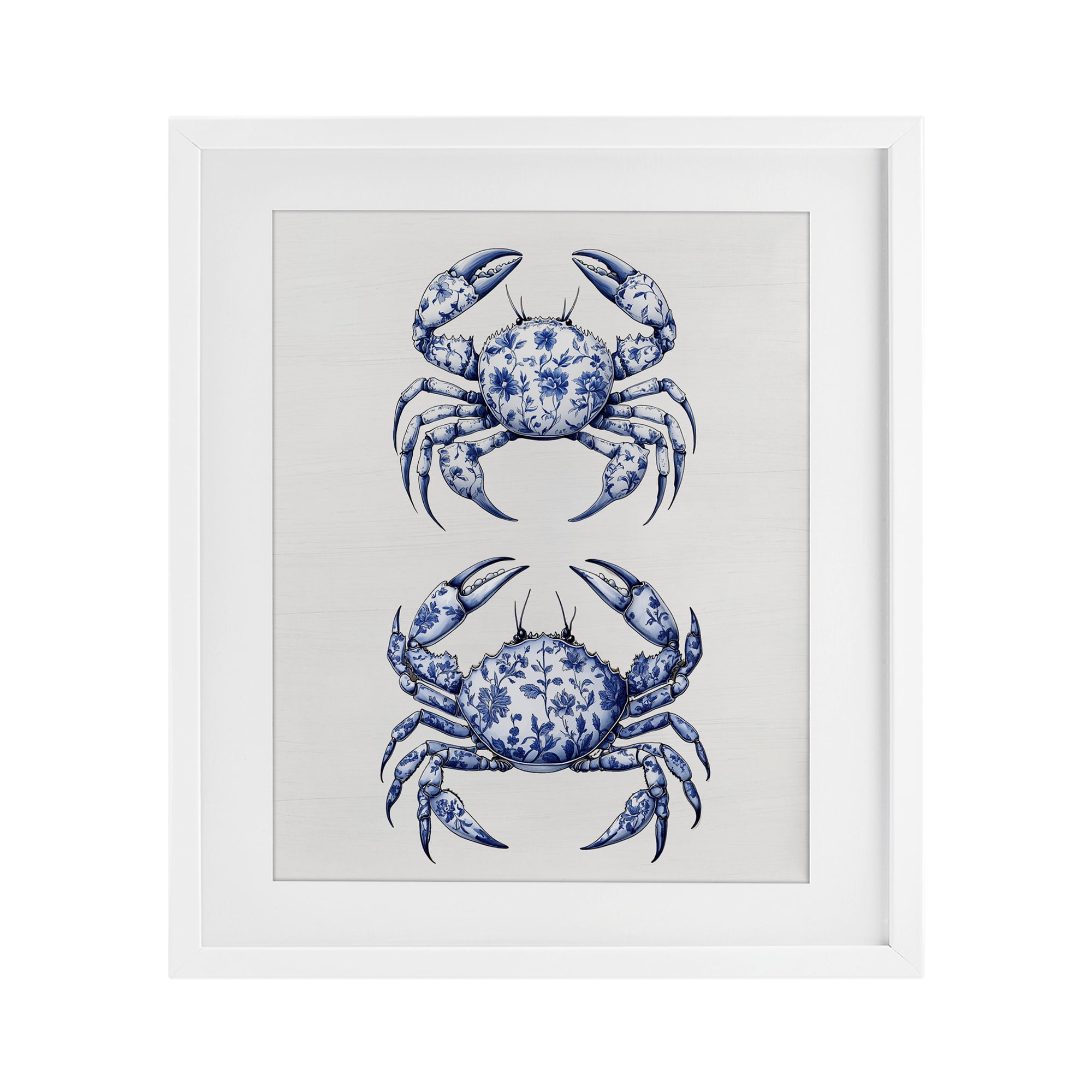 Vintage Toile Crabs White Framed Print Under Glass, design by Lettered and Lined