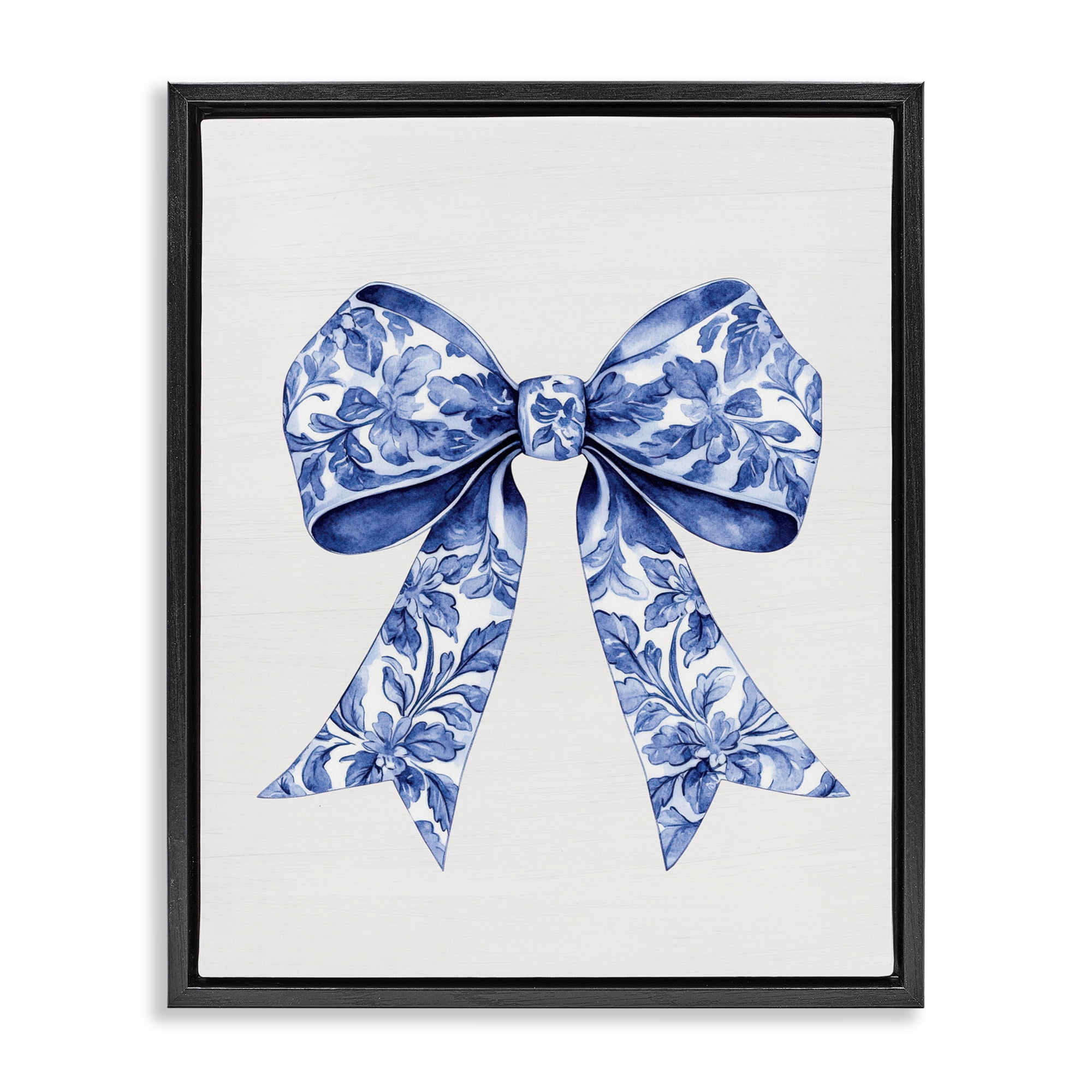 Vintage Toile Flower Ribbon Black Framed Floater Canvas Wall Art, design by Lettered and Lined