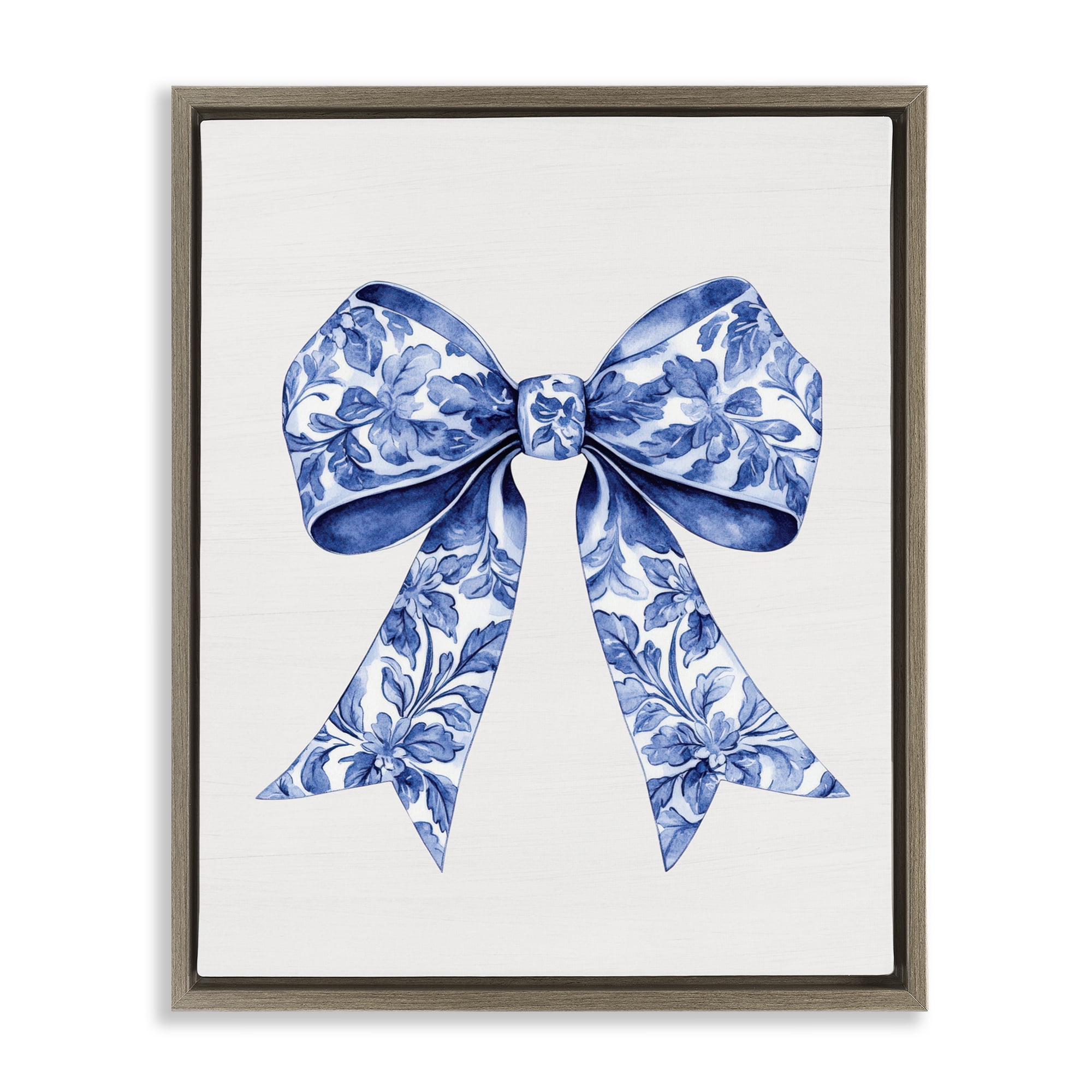 Vintage Toile Flower Ribbon Brown Framed Floater Canvas Wall Art, design by Lettered and Lined