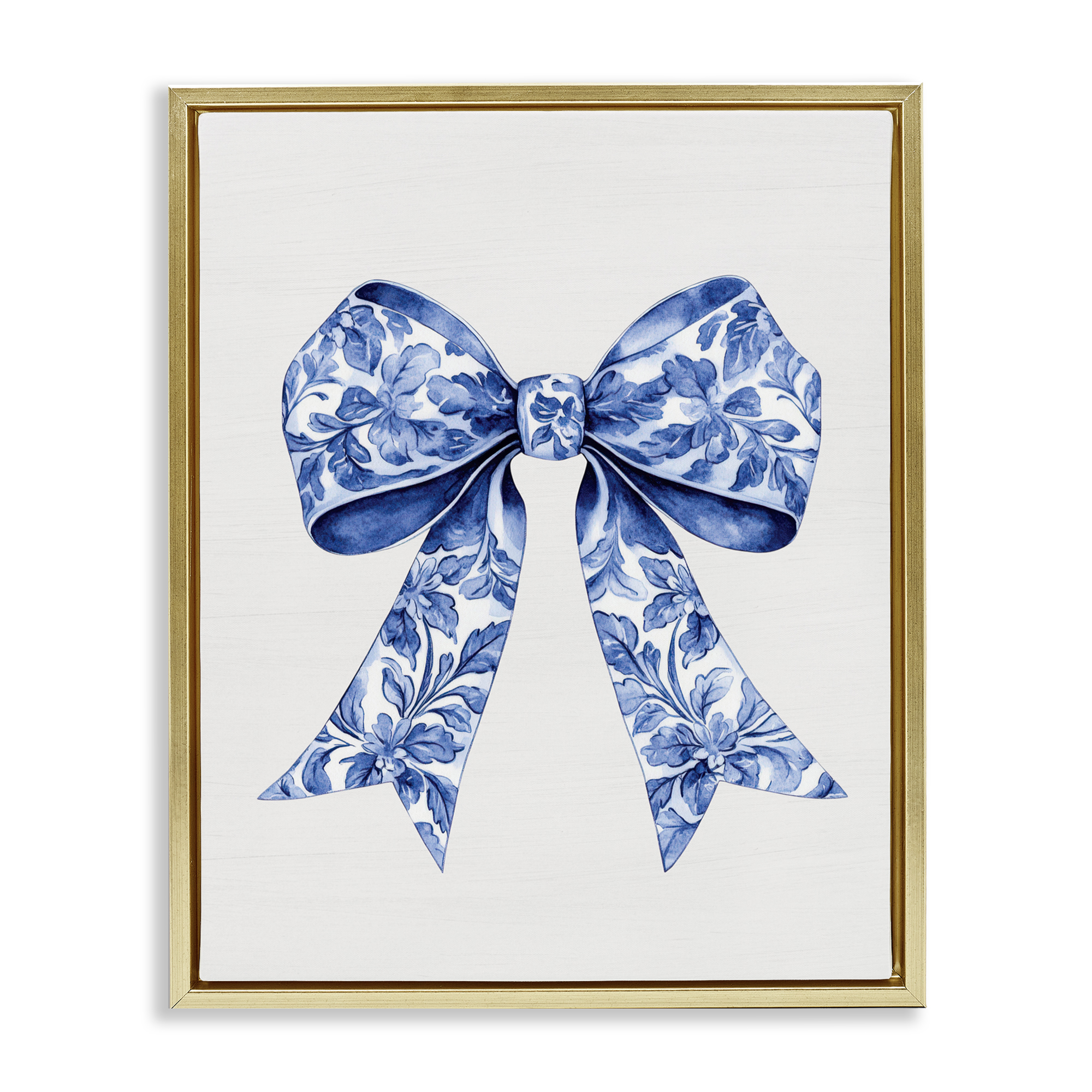 Vintage Toile Flower Ribbon Gold Framed Floater Canvas Wall Art, design by Lettered and Lined