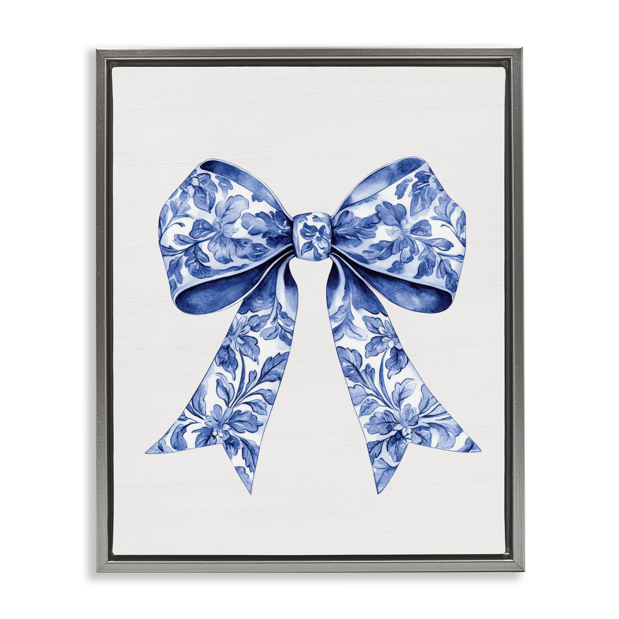 Vintage Toile Flower Ribbon Gray Framed Floater Canvas Wall Art, design by Lettered and Lined