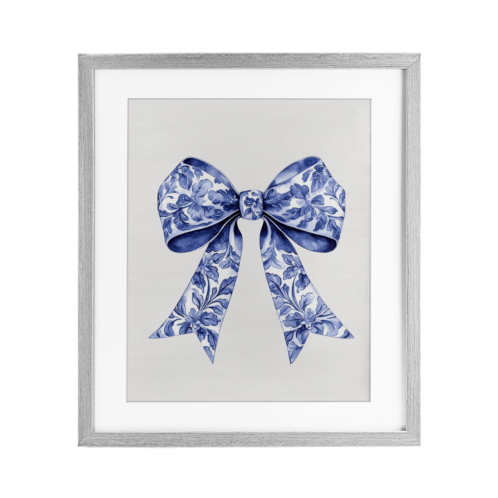 Vintage Toile Flower Ribbon Gray Framed Print Under Glass, design by Lettered and Lined