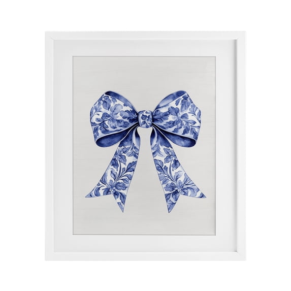 Vintage Toile Flower Ribbon White Framed Print Under Glass, design by Lettered and Lined