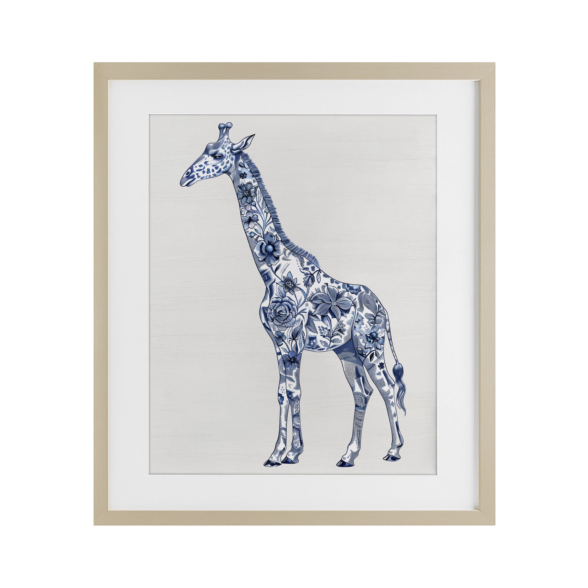 Vintage Toile Giraffe Birch Framed Print Under Glass, design by Lettered and Lined