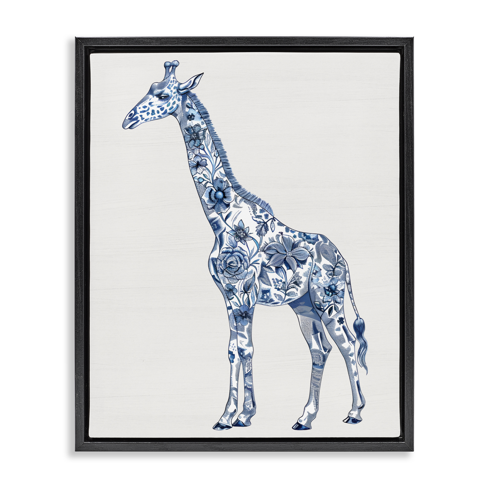 Vintage Toile Giraffe Black Framed Floater Canvas Wall Art, design by Lettered and Lined