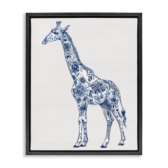 Vintage Toile Giraffe Black Framed Floater Canvas Wall Art, design by Lettered and Lined