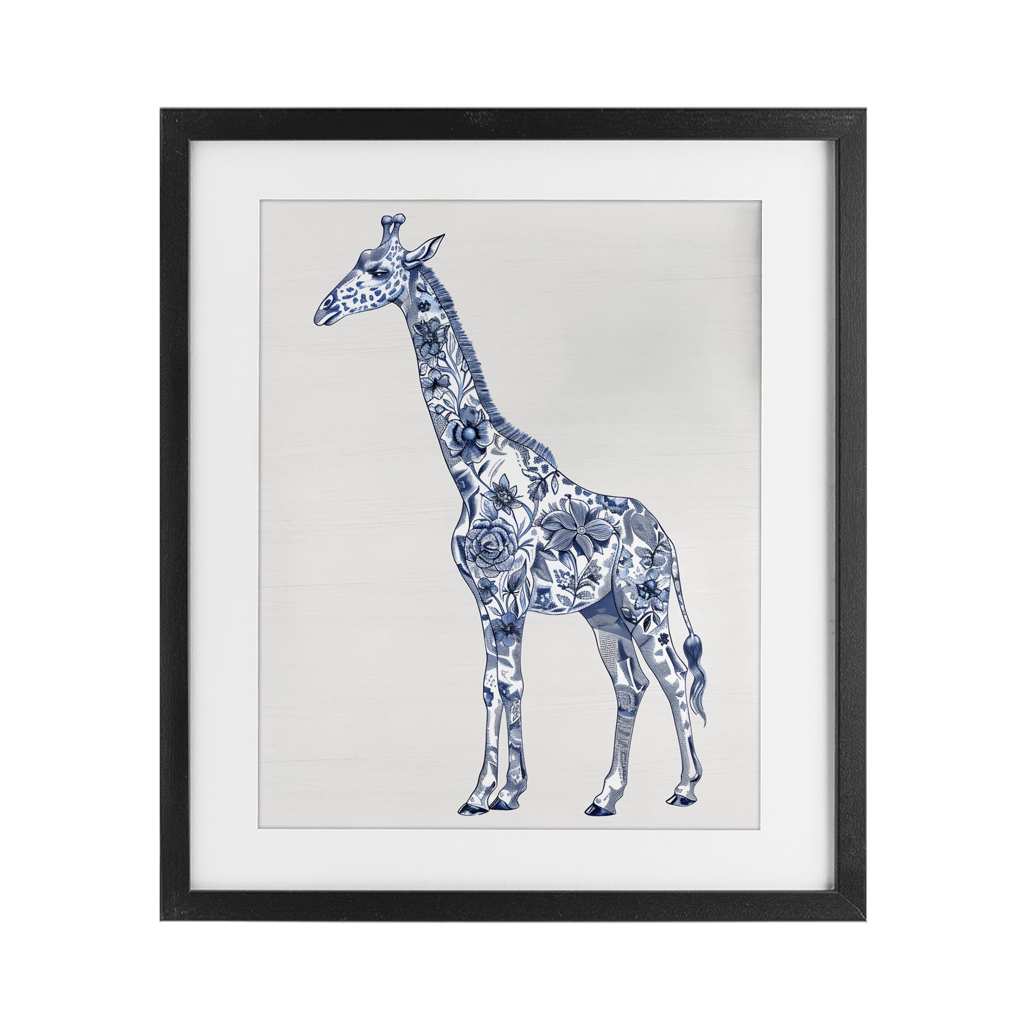 Vintage Toile Giraffe Black Framed Print Under Glass, design by Lettered and Lined