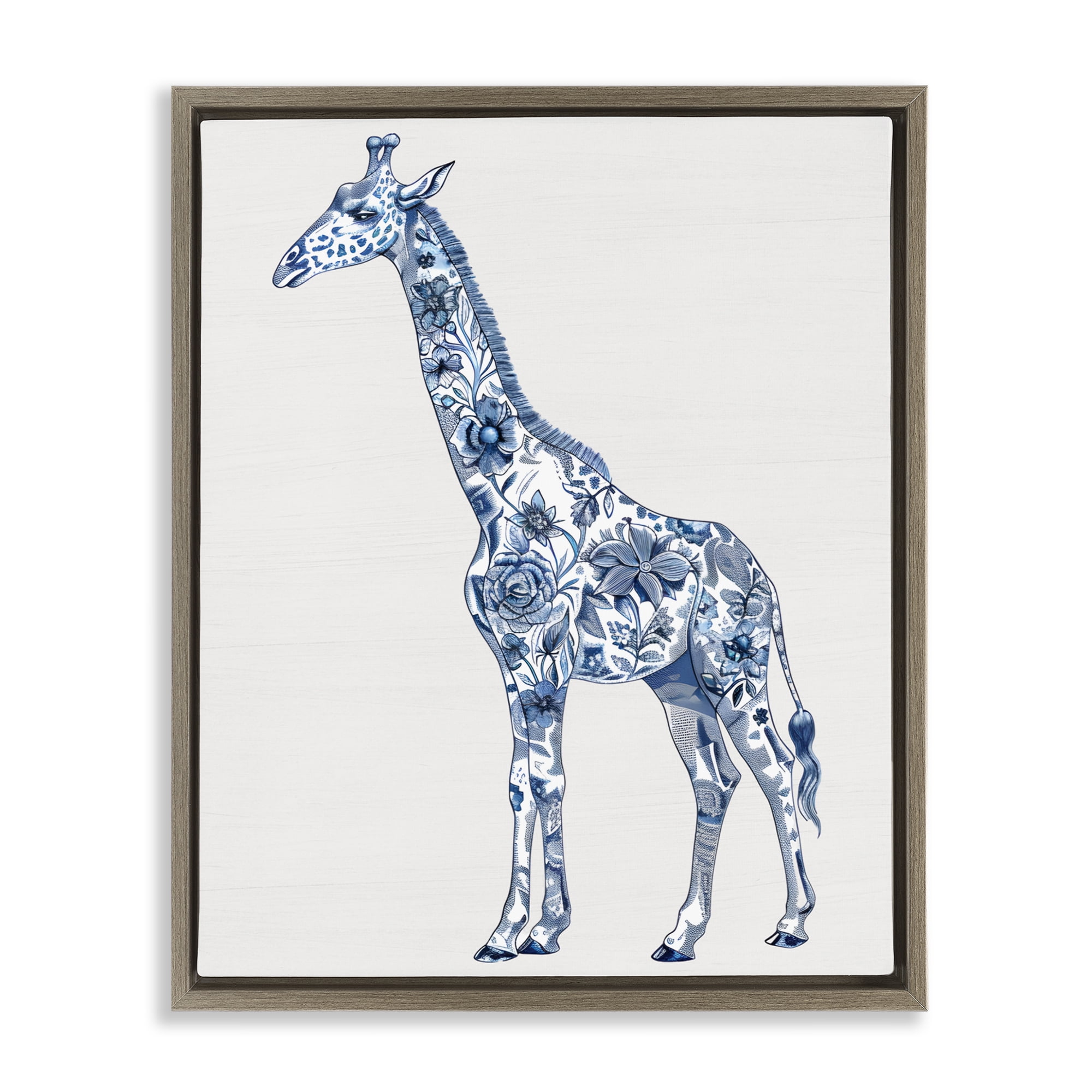 Vintage Toile Giraffe Brown Framed Floater Canvas Wall Art, design by Lettered and Lined