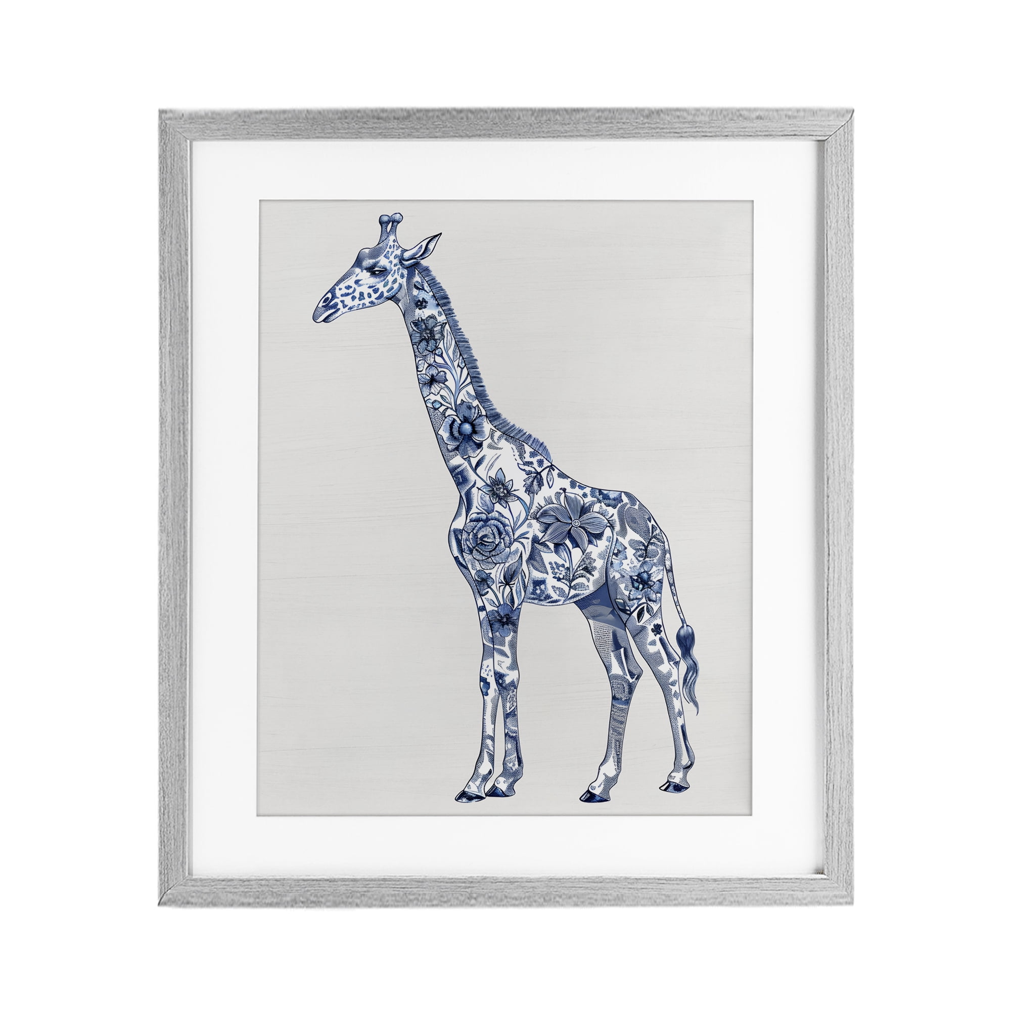 Vintage Toile Giraffe Gray Framed Print Under Glass, design by Lettered and Lined