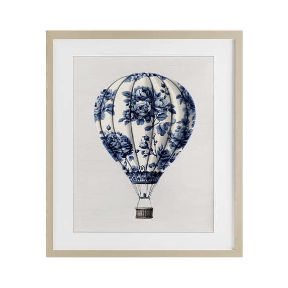 Stupell Industries Shabby Chic Vintage Toile Hot Air Balloon Birch Framed Print Under Glass, 13 x 16, by Lettered and Lined