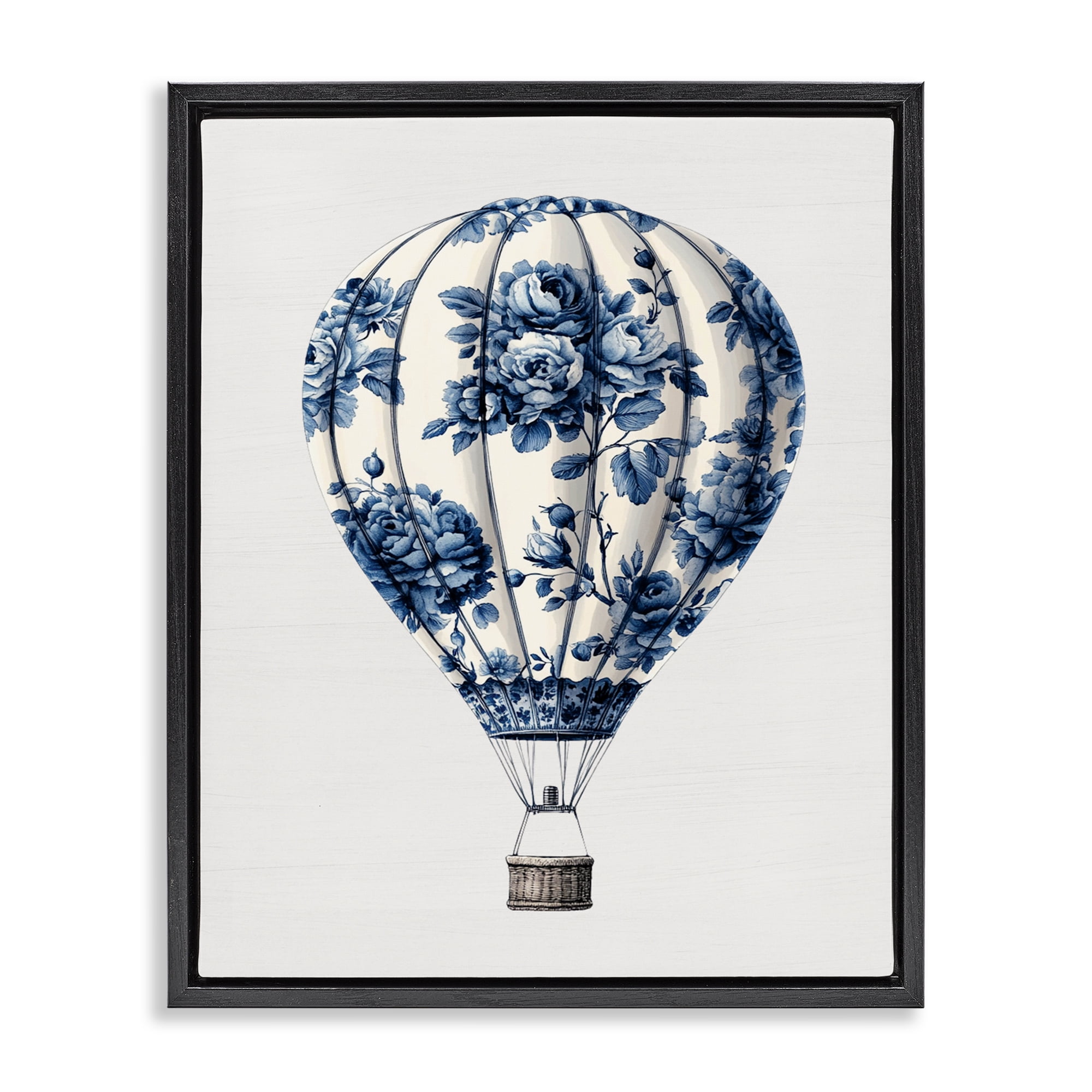Vintage Toile Hot Air Balloon Black Framed Floater Canvas Wall Art, design by Lettered and Lined