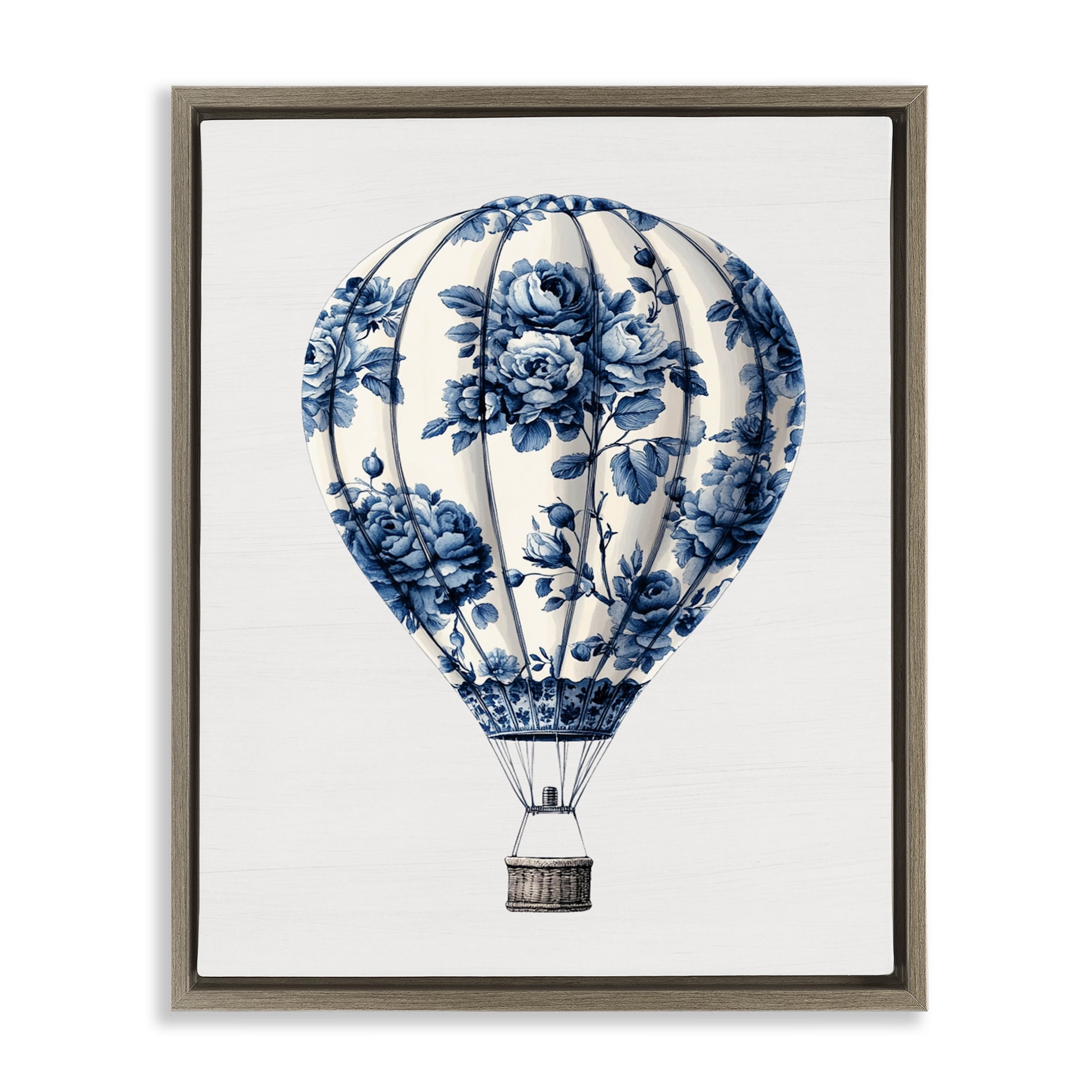Vintage Toile Hot Air Balloon Brown Framed Floater Canvas Wall Art, design by Lettered and Lined