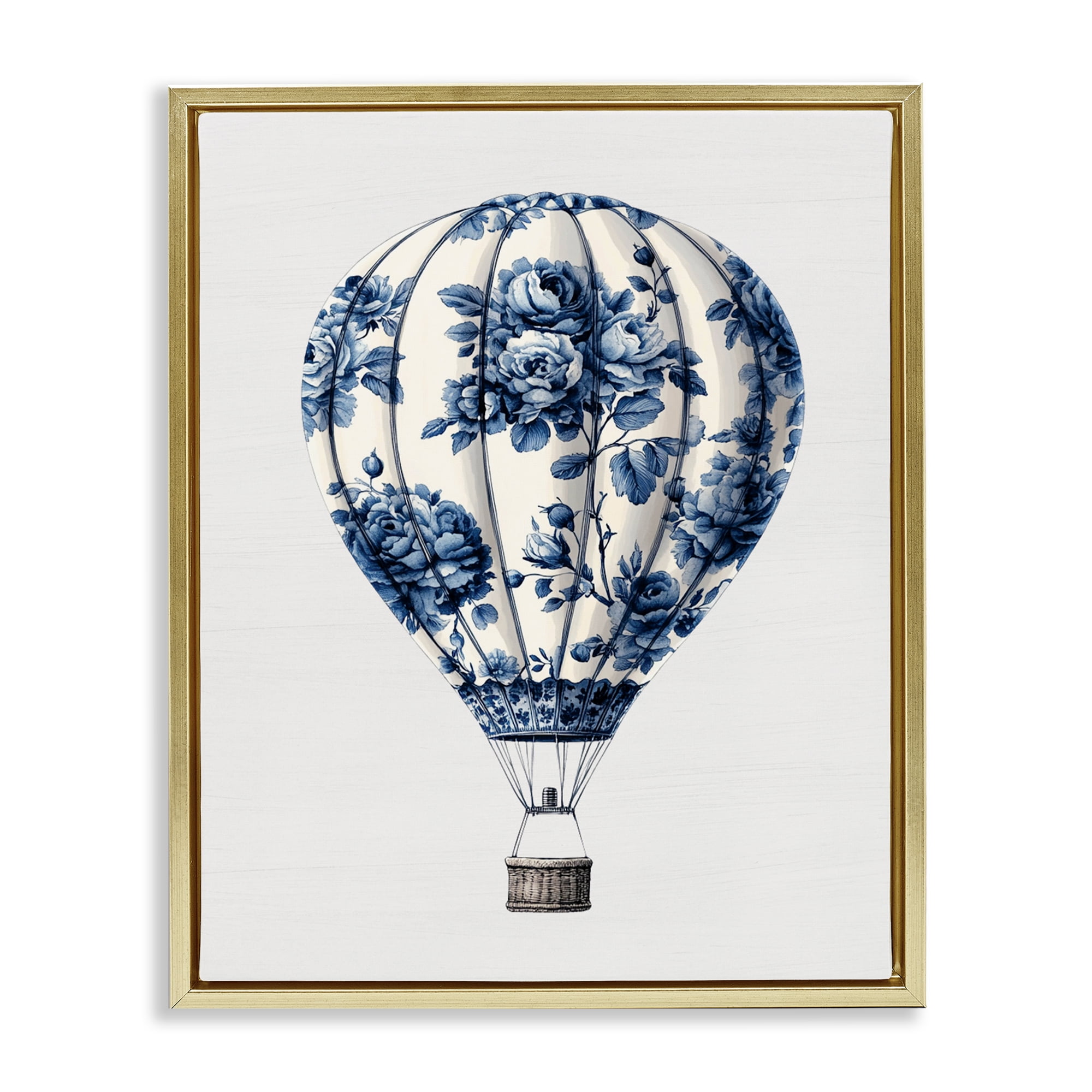 Vintage Toile Hot Air Balloon Gold Framed Floater Canvas Wall Art, design by Lettered and Lined