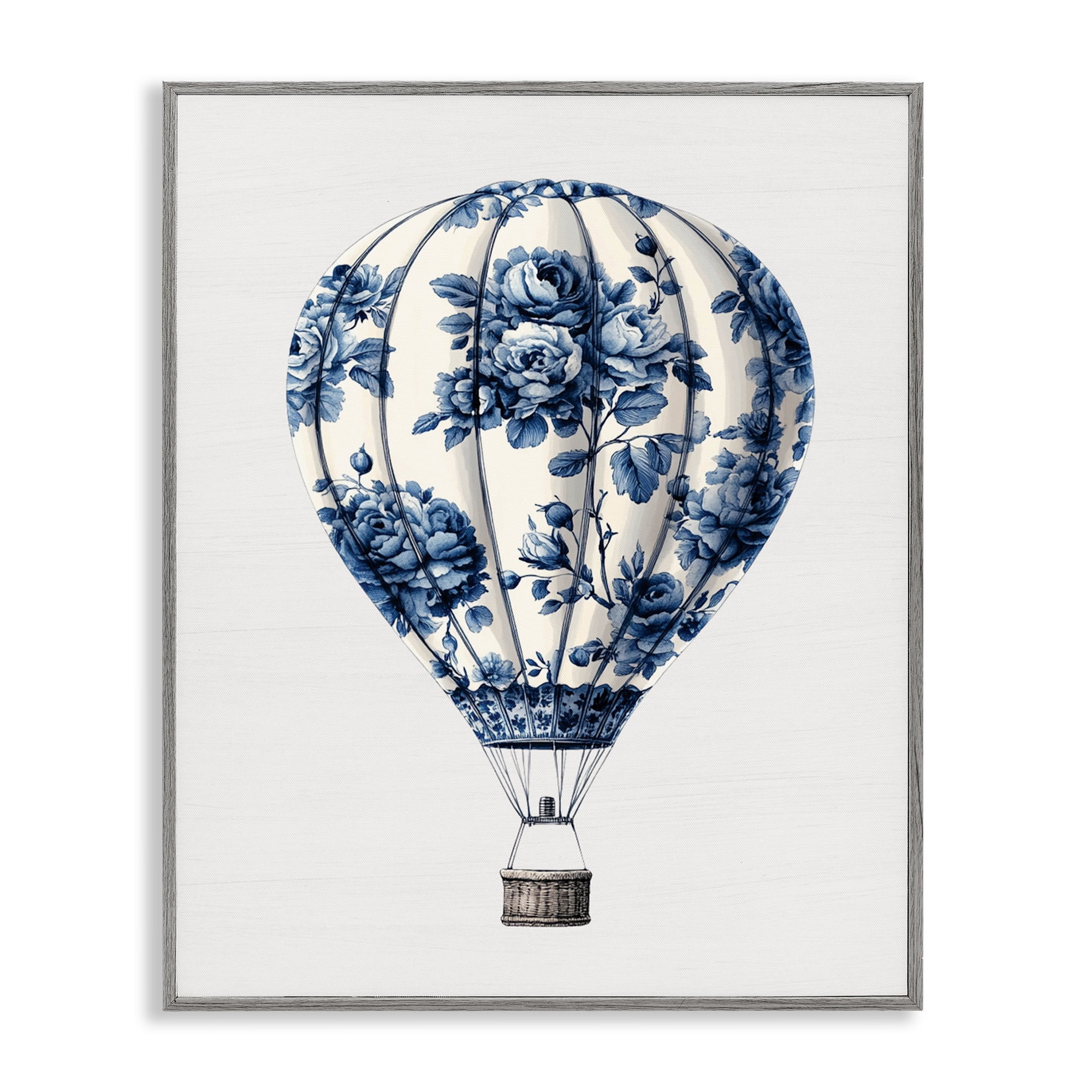 Vintage Toile Hot Air Balloon Gray Framed Giclee Art, design by Lettered and Lined
