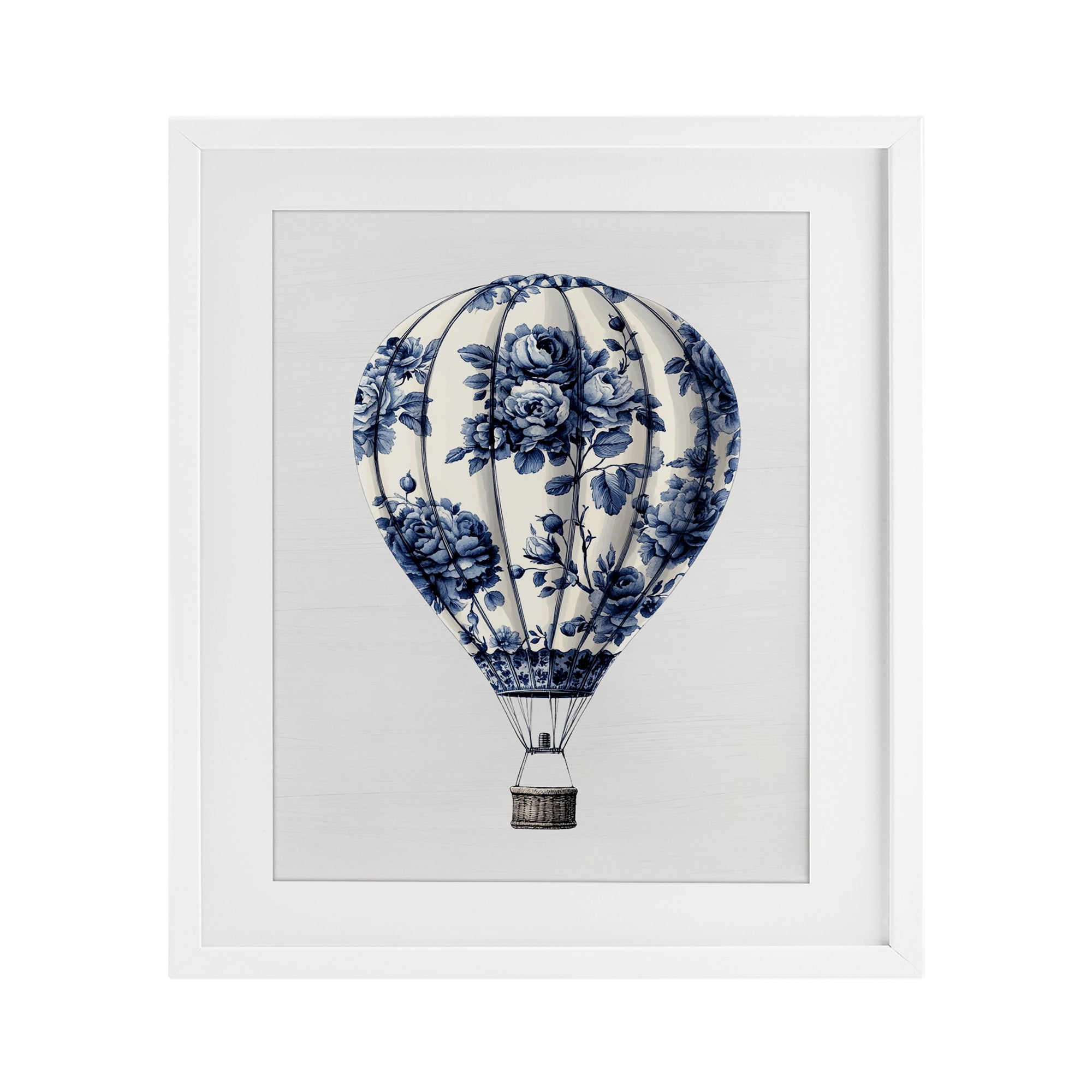 Vintage Toile Hot Air Balloon White Framed Print Under Glass, design by Lettered and Lined