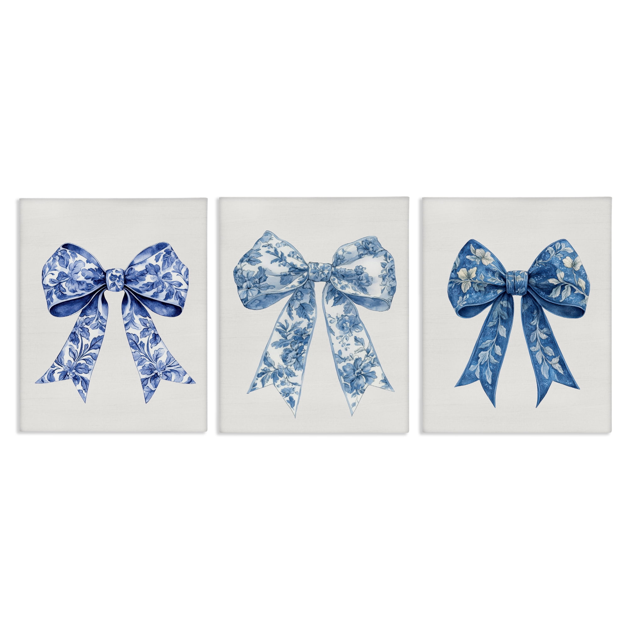 Vintage Toile Pattern Bows 3 Piece Canvas Wall Art Set, design by Lettered and Lined