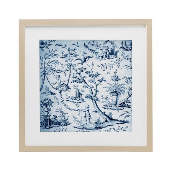 Vintage Toile Scene Birch Framed Print Under Glass, design by Vintage Hustle