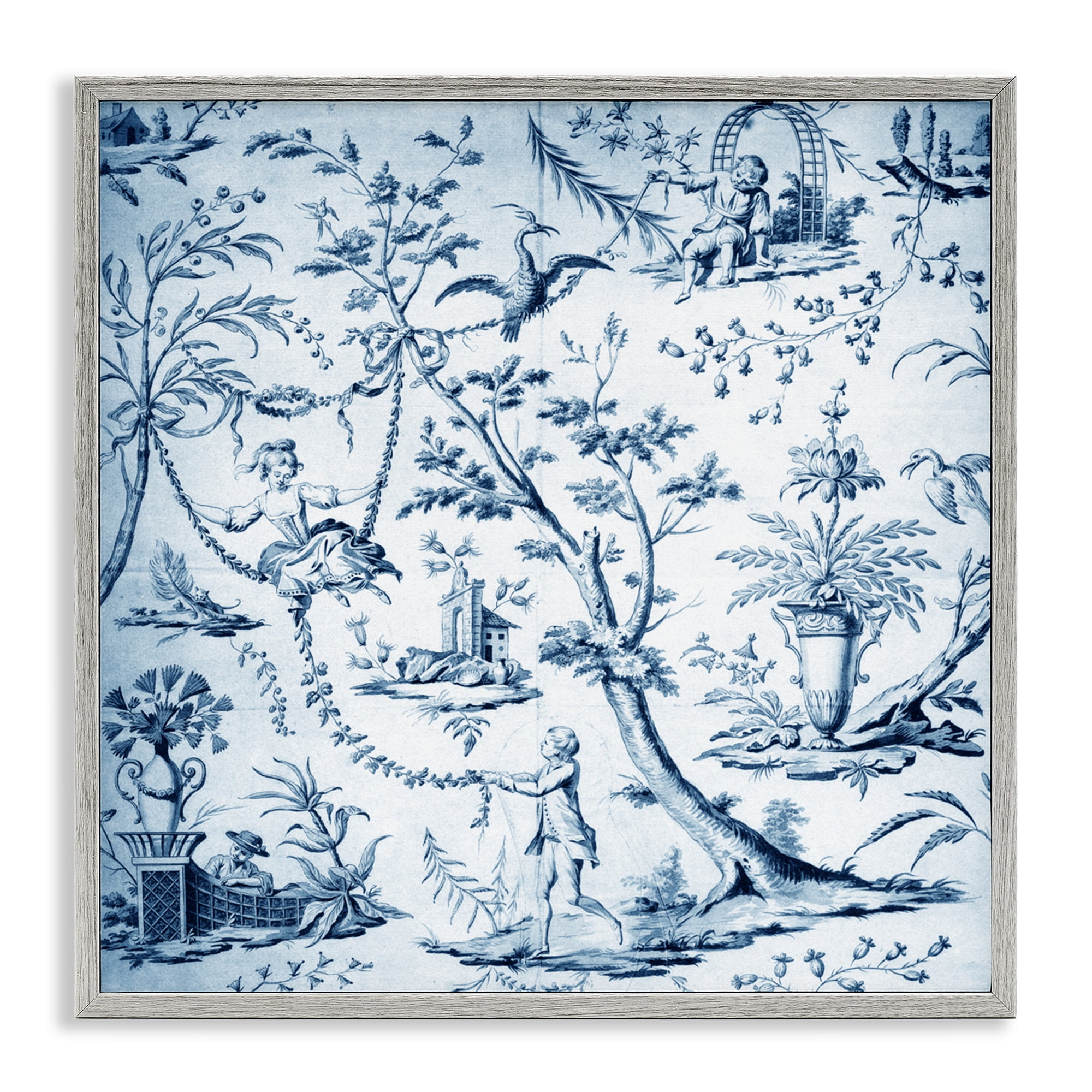 Vintage Toile Scene Gray Framed Giclee Art, design by Vintage Hustle